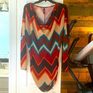Long sleeve polyester rayon blend shirt gathering on sides